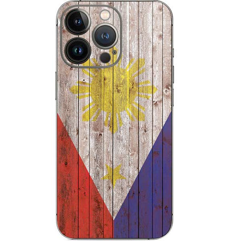 Philippines Flag Dark Wood iPhone 15 Pro Skin